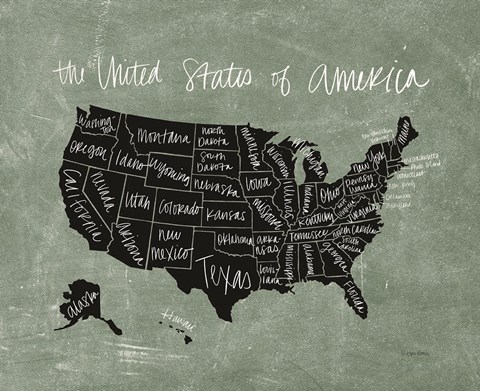 Framed Chalk USA Map Print