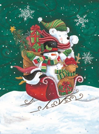 Framed Christmas Friends Sleigh Print