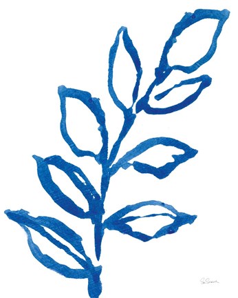 Framed Leafy Blue I Print