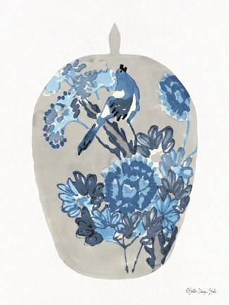 Framed Blue Bird Vase Print