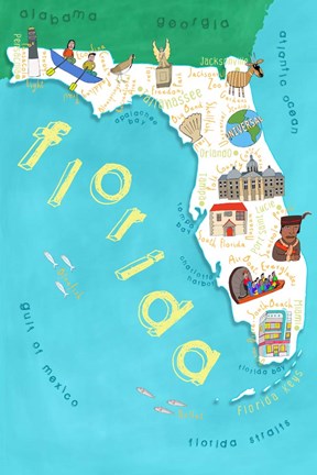 Framed Illustrated State Maps Florida Print