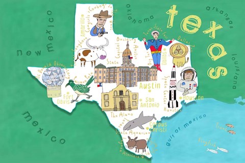 Framed Illustrated State Maps Texas Print