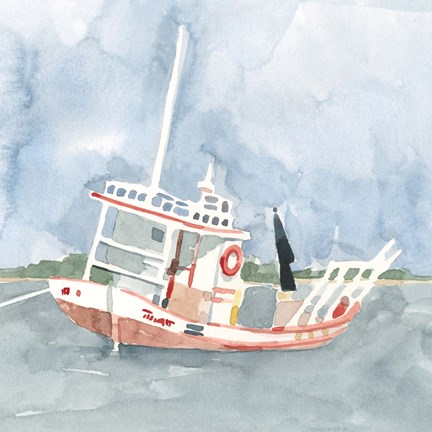 Framed Bright Fishing Boat II Print