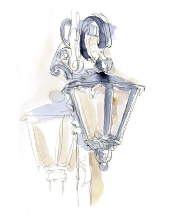 Framed Watercolor Street Lamp I Print
