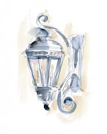 Framed Watercolor Street Lamp II Print