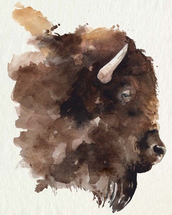 Framed Watercolor Bison Profile I Print