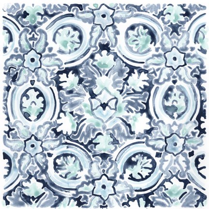 Framed Azure Mosaic Tile I Print