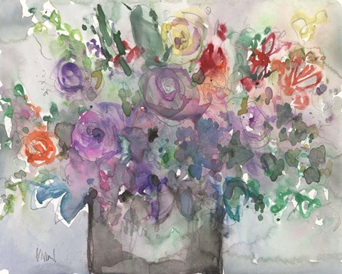 Framed Mixed Water Garden I Print