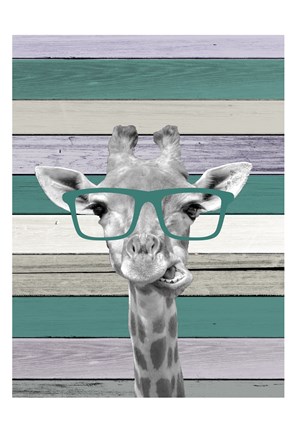 Framed Giraffes Glasses 2 Print