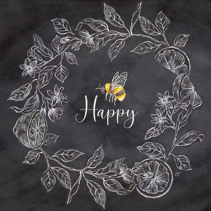 Framed Bee Sentiment Wreath Black I-Happy Print