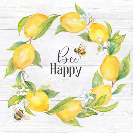 Framed Lemons &amp; Bees Sentiment woodgrain II Print