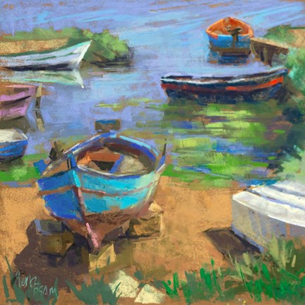 Framed Fishing Boats in Marsala Print