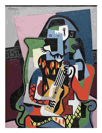 Framed Harlequin Musician, 1924 Print