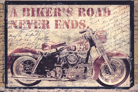 Framed Biker&#39;s Road Never Ends Print