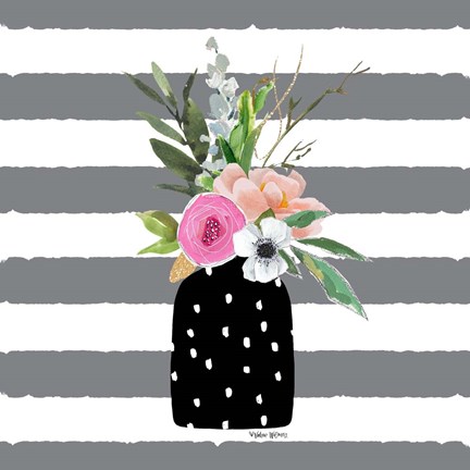 Framed Floral Stripes II Print