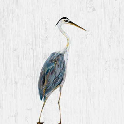 Framed Heron on Whitewash II Print