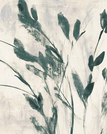 Framed Green Misty Leaves II Print