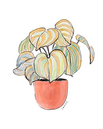 Framed Striped Pathos in Terra Cotta Pot Print