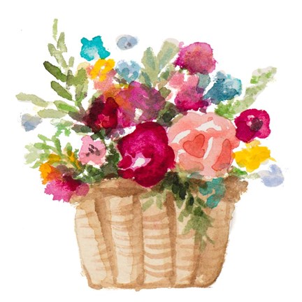 Framed Floral Basket And Balloons Print