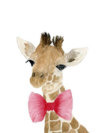 Framed Giraffe With Bow Print