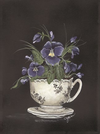 Framed Tea Cup Violets Print