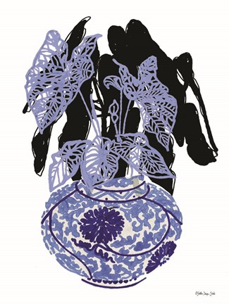 Framed Tropical Plant in Blue Print