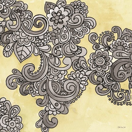 Framed Yellow--Gray Pattern 1 Print