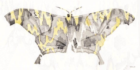 Framed Yellow-Gray Patterned Moth 2 Print