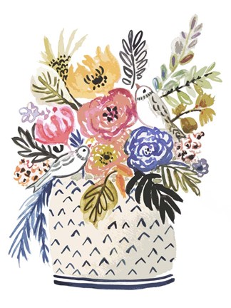 Framed Painted Vase of Flowers II Print