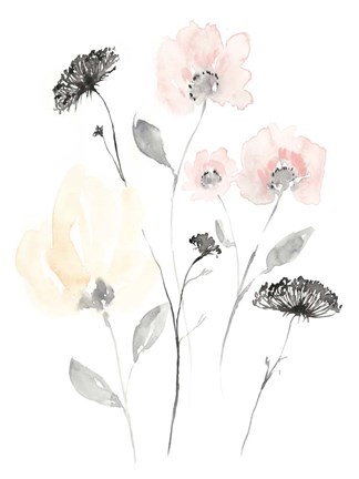 Framed Blush &amp; Black Wildflowers II Print
