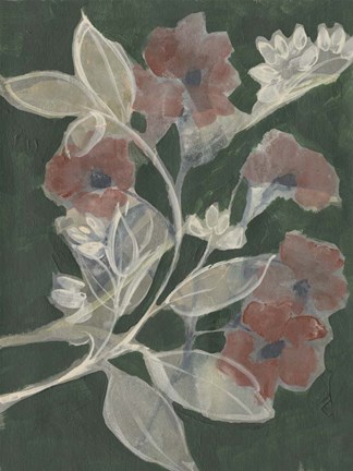 Framed Blooms on Hunter Green I Print