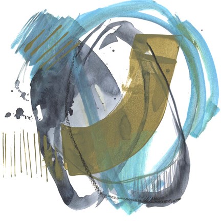 Framed Olive &amp; Blue Gesture II Print