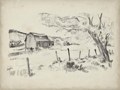 Framed Sketched Barn View II Print