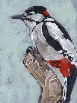 Framed Woodpecker Paintstrokes I Print
