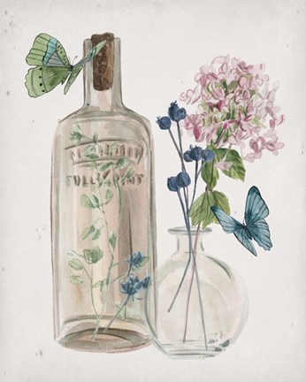 Framed Butterflies &amp; Flowers I Print