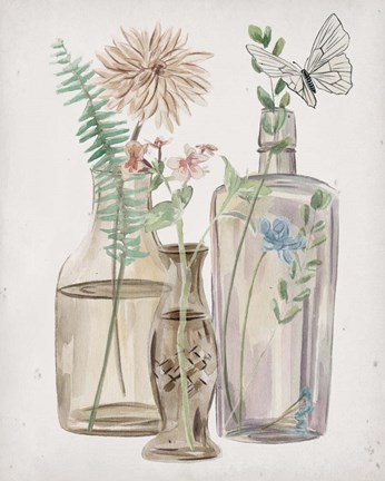 Framed Butterflies &amp; Flowers II Print