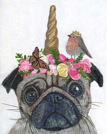 Framed Unicorn Pug Print