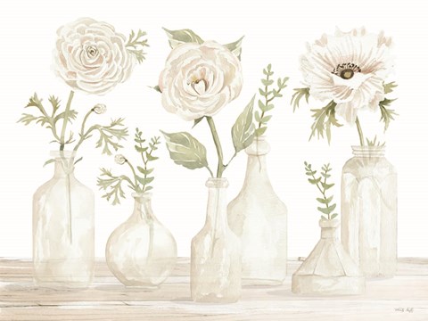 Framed Bottles and Flowers II Print