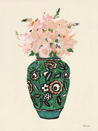 Framed Flower Vase with Pattern II Print