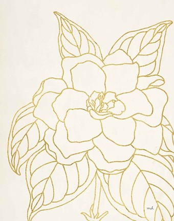 Framed Gold Gardenia Line Drawing Crop Print