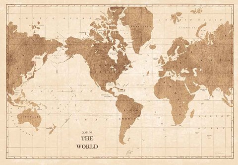 Framed World Map Sepia No Words Print