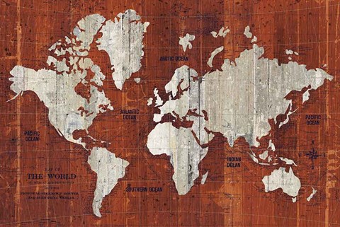 Framed Old World Map Rust Print