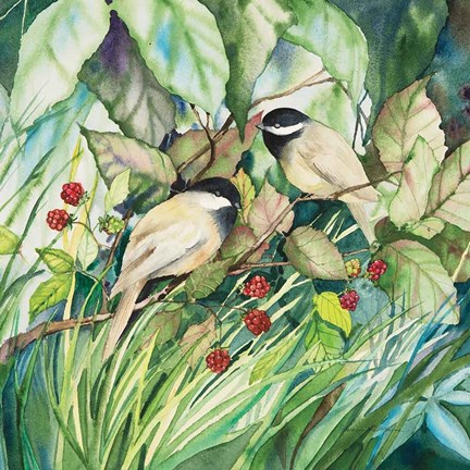 Framed Chickadees Sq Print