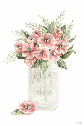 Framed Pink Posies in a Jar Print