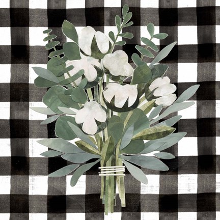Framed Buffalo Check Cut Paper Bouquet II Print