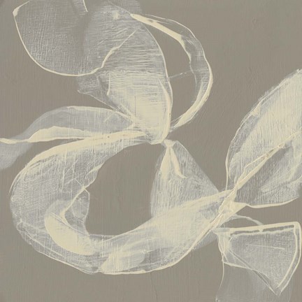 Framed White Ribbon on Beige II Print