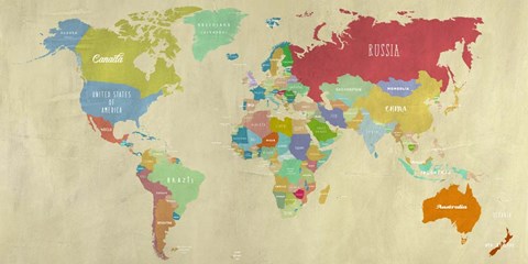 Framed Modern Map of the World  (detail) Print