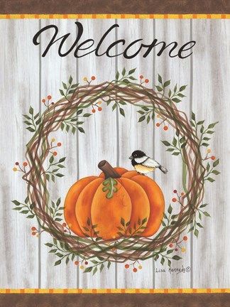 Framed Pumpkin Welcome Wreath Print