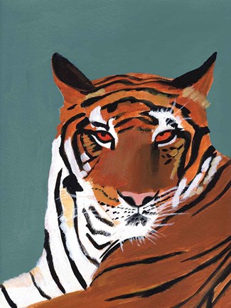 Framed Colorful Tiger on Teal Print