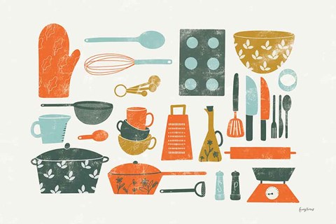 Framed Retro Kitchen I Print